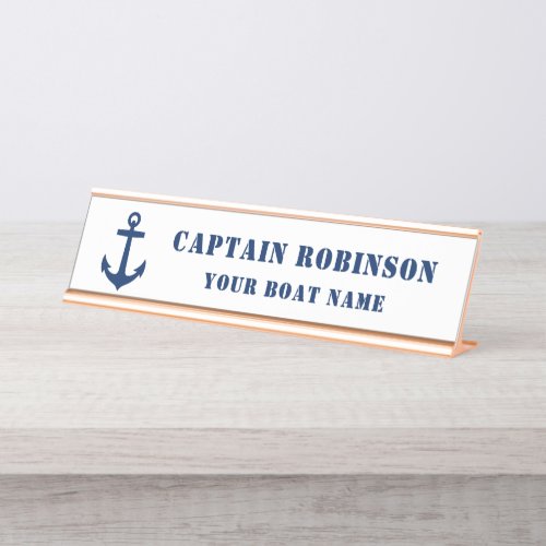 Classic Anchor Your Captain Title Boat Name Gold Desk Name Plate