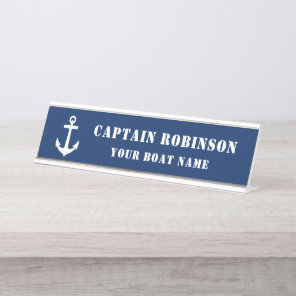 Classic Anchor Your Captain Title Boat Name Navy Desk Name Plate