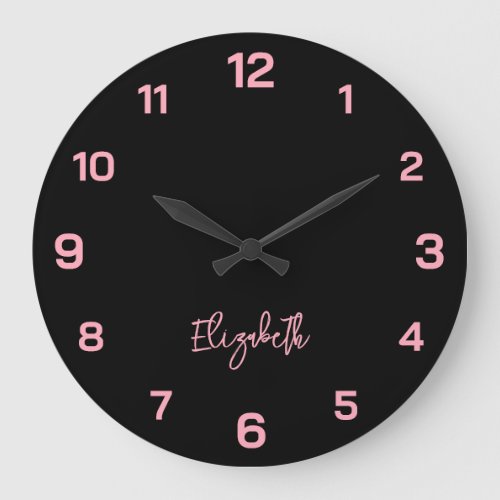 Classic and Elegant Black and Baby Pink Name  Large Clock