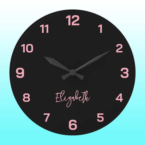 Classic and Elegant Black and Baby Pink Name  Large Clock