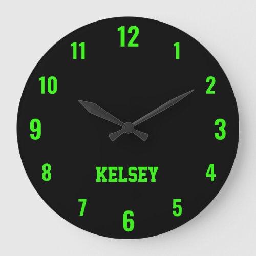 Classic and Elegant Black and Neon Green Name  Large Clock