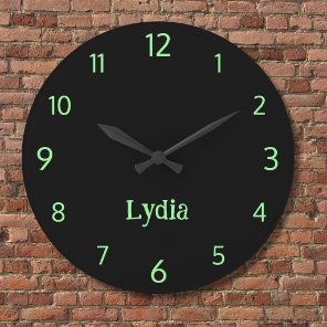 Classic and Elegant Black and Neon Mint Name  Large Clock