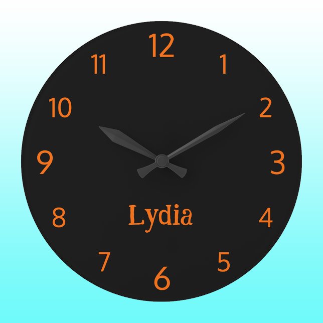 Classic and Elegant Black and Sunset Orange Name  Large Clock (Creator Uploaded)
