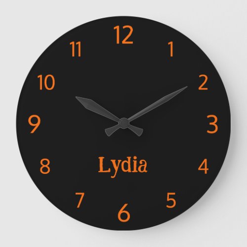 Classic and Elegant Black and Sunset Orange Name  Large Clock