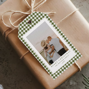 Classic and Elegant Gingham Family Photo Christmas Gift Tags