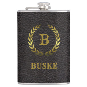 Classic and Elegant Gold on Black Personalized Flask