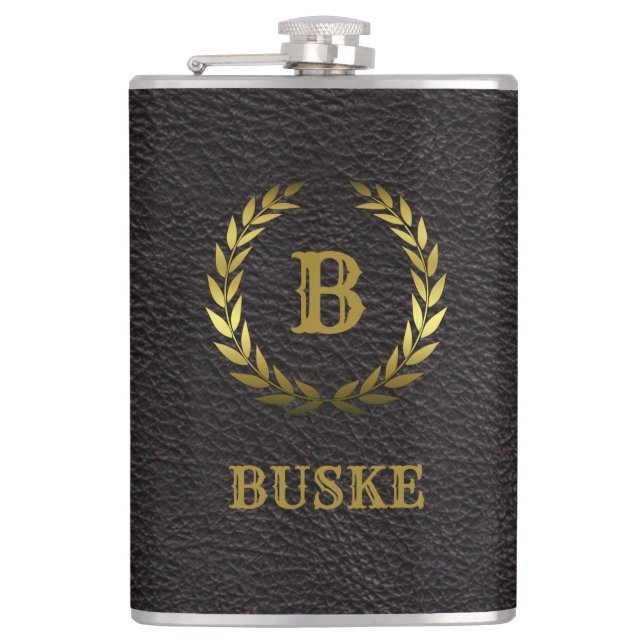 Classic and Elegant Gold on Black Personalized Flask (Front)