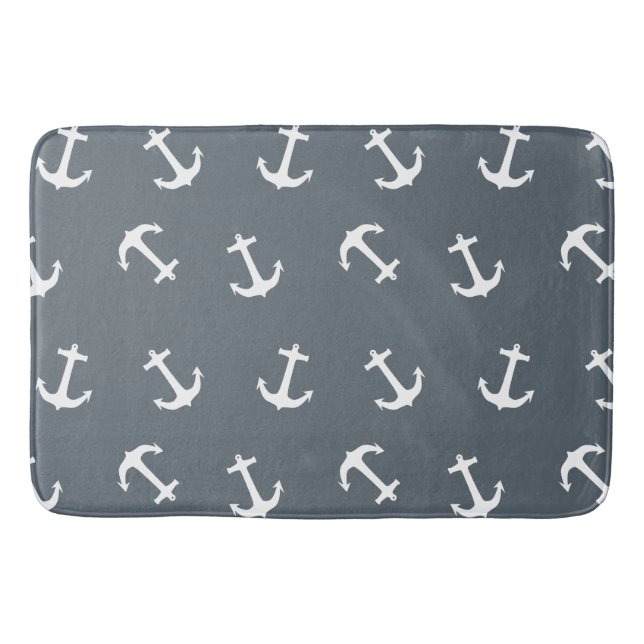 Classic and Elegant Nautical Anchor Pattern Bathroom Mat (Front)