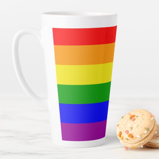 Classic and Elegant Rainbow Flag Latte Mug (In Situ)
