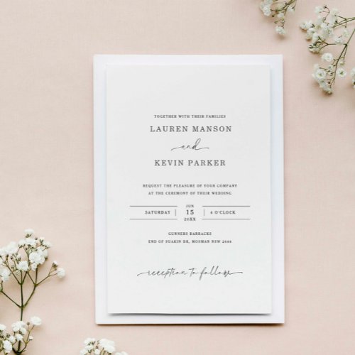 Classic and minimalist black and white wedding invitation