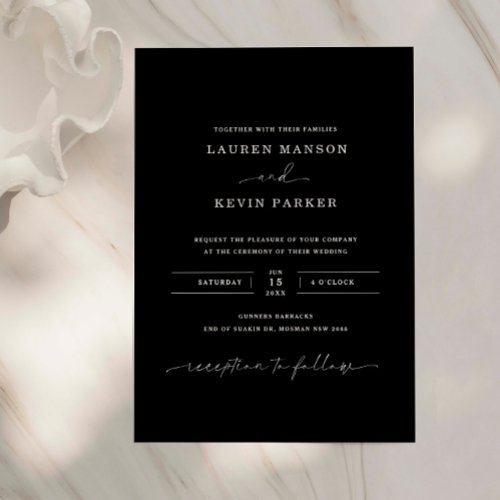 Classic and minimalist black and white wedding invitation