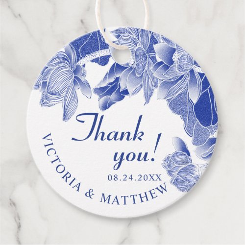 Classic and Modern Blue White Floral Thank You Favor Tags
