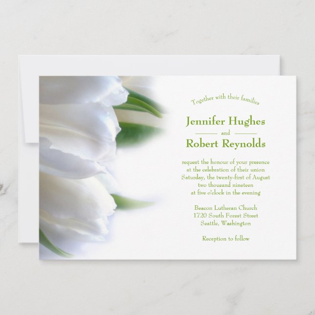 Classic and Romantic Budget White Floral Wedding Invitation (Front)