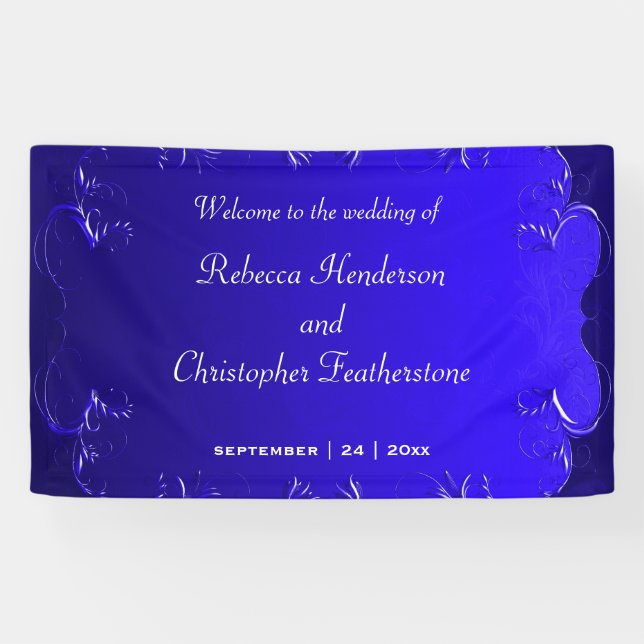 Classic and Romantic Royal Blue Wedding Welcome Banner (Horizontal)