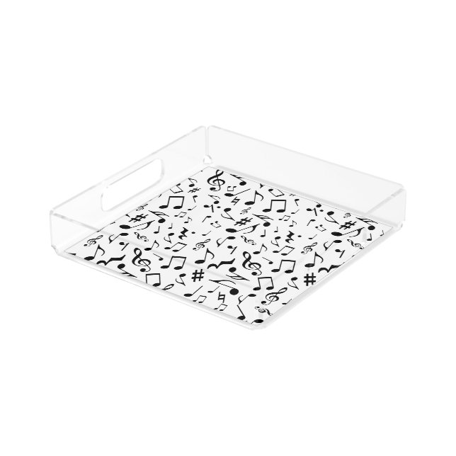 Classic and Simple Black Music Notes on White Acrylic Tray (Angled)