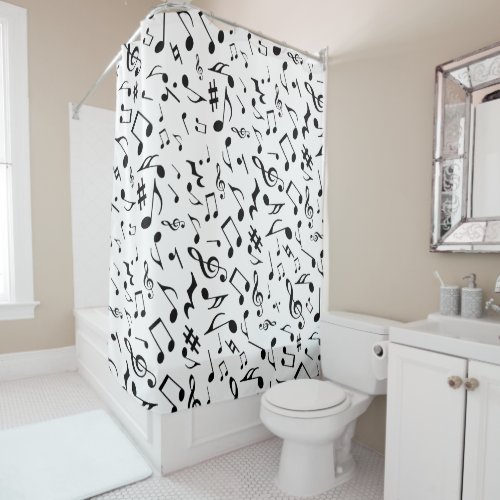 Classic and Simple Black Music Notes on White Shower Curtain