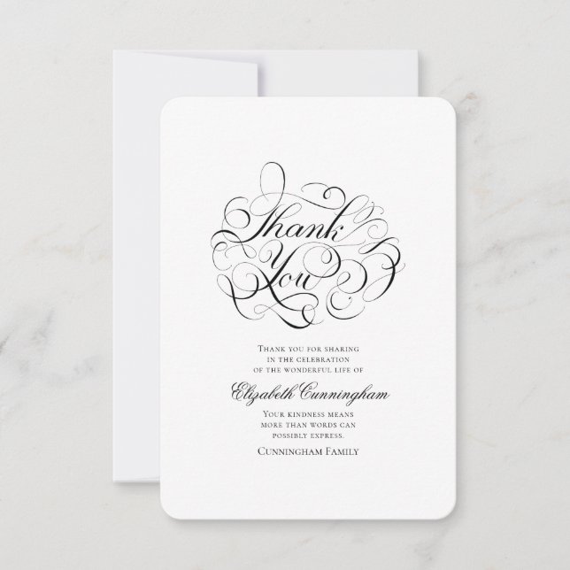 Classic and Simple Calligraphy Memorial Thank You Card (Front)