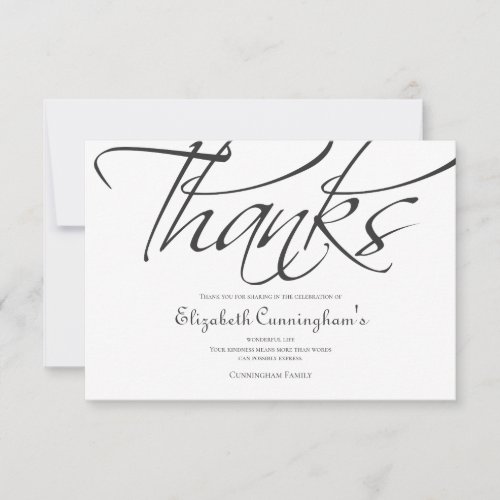 Classic and Simple Calligraphy Memorial Thank You Card