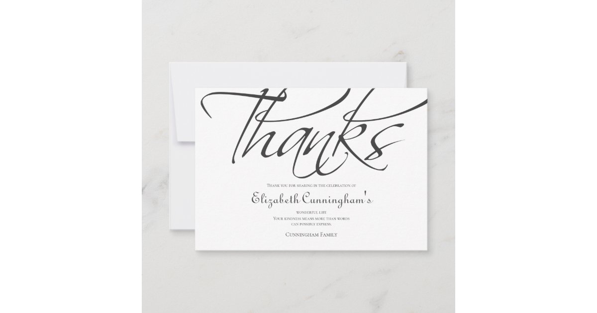 Classic and Simple Calligraphy Memorial Thank You Card | Zazzle