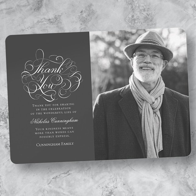 Classic and Simple Calligraphy Photo Memorial Thank You Card (Creator Uploaded)