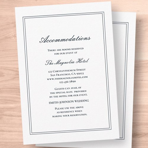 Classic and Simple Elegant Wedding Accommodation Enclosure Card