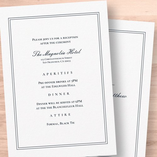 Classic and Simple Elegant Wedding Reception Enclosure Card