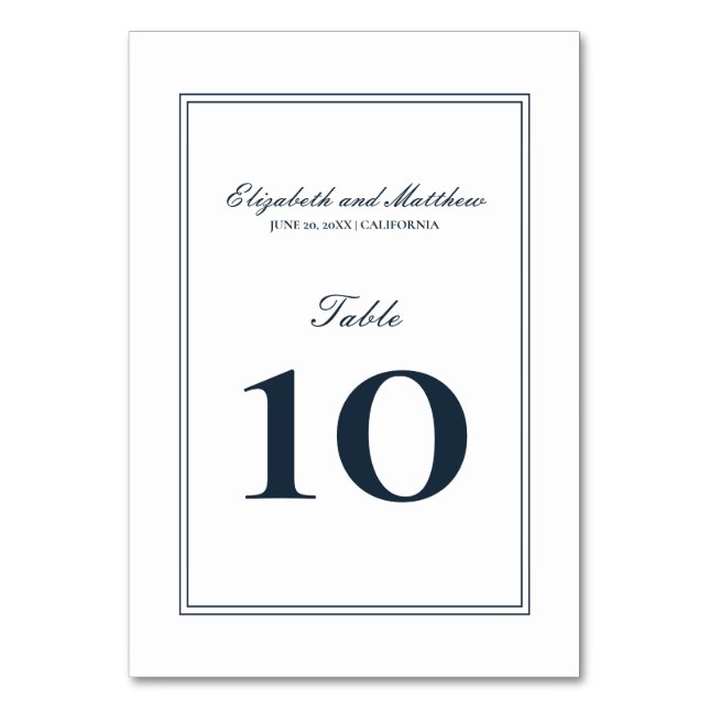 Classic and Simple Elegant Wedding Table Number (Front)