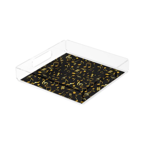 Classic and Simple Gold Music Notes on Black Acrylic Tray
