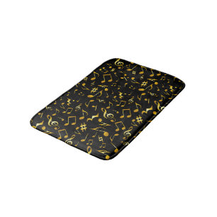 Classic and Simple Gold Music Notes on Black Bath Mat