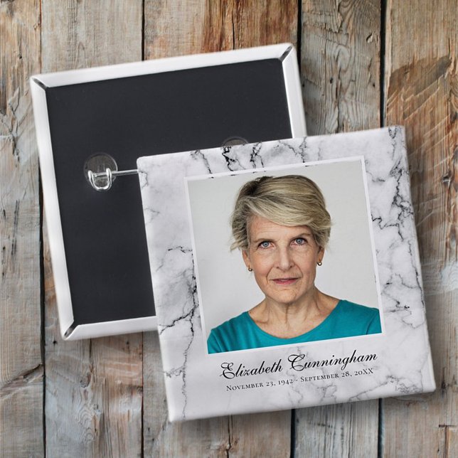 Classic and Simple Photo Marble Memorial Button (Creator Uploaded)