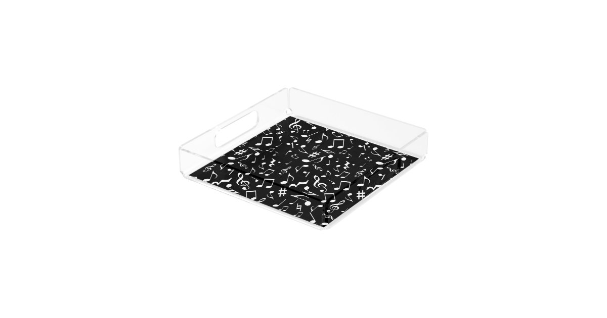 Classic And Simple White Music Notes On Black Acrylic Tray Zazzle Com