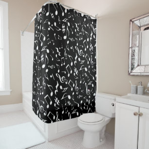 Classic and Simple White Music Notes on Black Shower Curtain