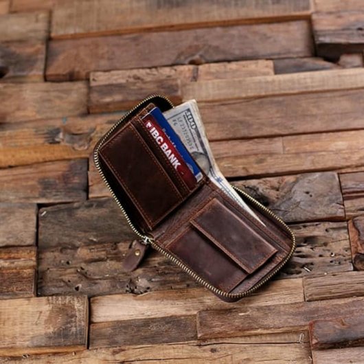 Classic and Sturdy Brown Leather Coin Men's Wallet (Inside)