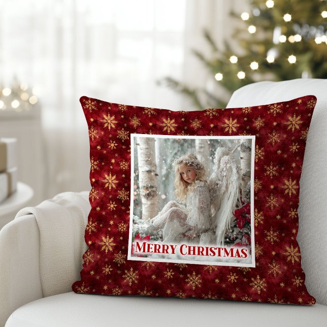 Classic Angel Poinsettia Red Gold Holiday Christma Throw Pillow (Classic Angel Poinsettia Red Gold Holiday Christmas Pillow

)