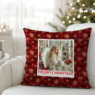 Classic Angel Red Gold Personalized Best Christmas Throw Pillow