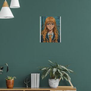 Classic Anime School Girl Portrait Poster