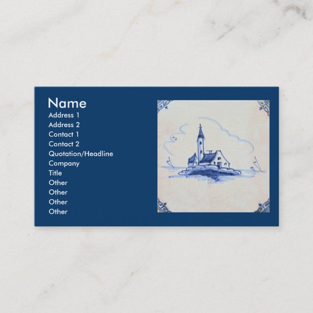 Classic Antiquarian Delft Blue Tile - Church Business Card (Front)