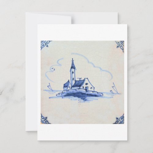 Classic Antiquarian Delft Blue Tile _ Church Invitation