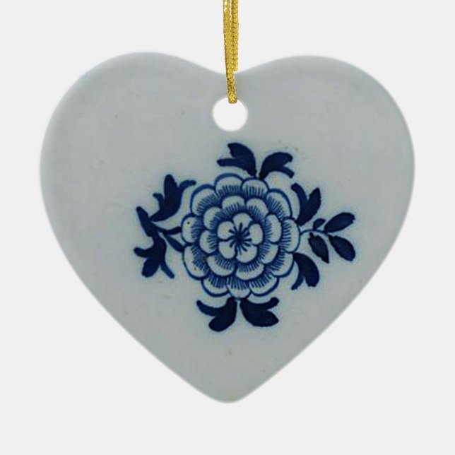 Classic Antiquarian Delft Blue Tile - Floral Motif Ceramic Ornament (Front)