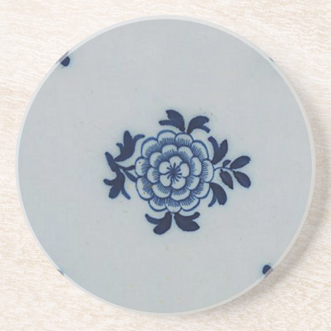 Classic Antiquarian Delft Blue Tile - Floral Motif Coaster (Front)