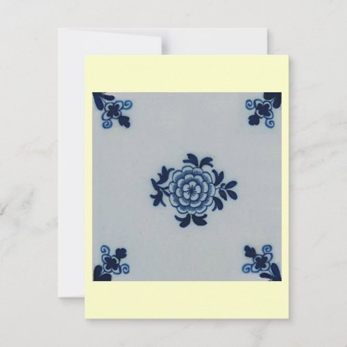 Classic Antiquarian Delft Blue Tile _ Floral Motif Invitation