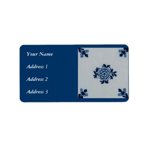 Classic Antiquarian Delft Blue Tile _ Floral Motif Label