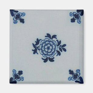 Classic Antiquarian Delft Blue Tile - Floral Motif Magnet