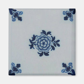 Classic Antiquarian Delft Blue Tile - Floral Motif Magnet