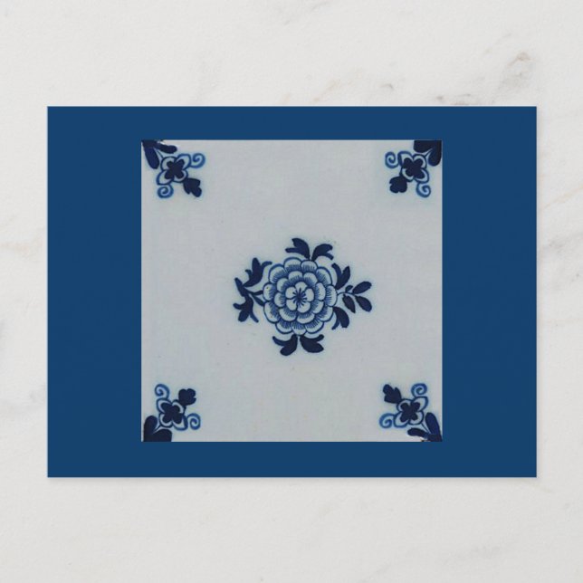 Classic Antiquarian Delft Blue Tile - Floral Motif Postcard (Front)