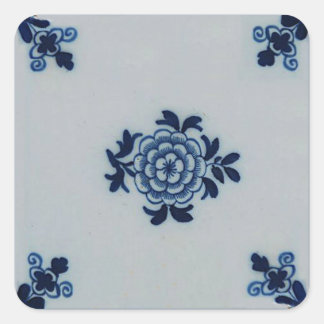 Classic Antiquarian Delft Blue Tile - Floral Motif Square Sticker