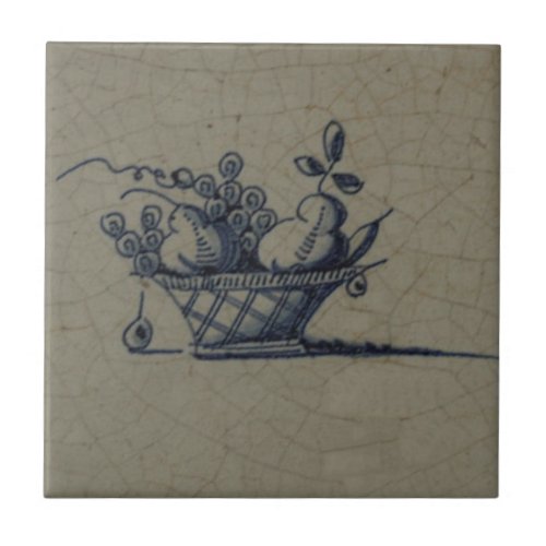 Classic Antiquarian Delft Blue Tile _ Fruit Basket