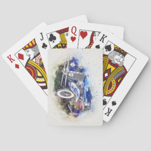Classic Antique Automobile Watercolor Sketch Poker Cards