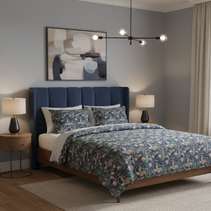 Classic Antique Blue Art Nouveau Floral Pattern Duvet Cover