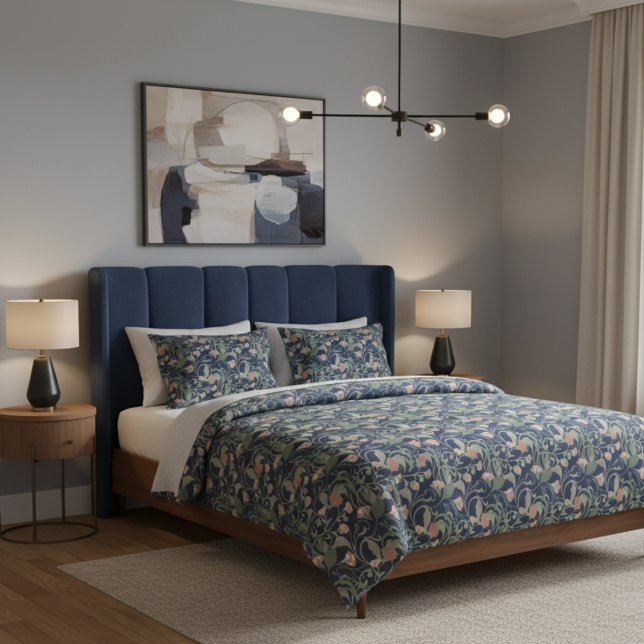 Classic Antique Blue Art Nouveau Floral Pattern Duvet Cover (Creator Uploaded)